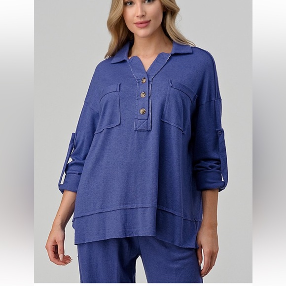 09 Rolled Up Pocket Sweater Shirts and Pants Set - Picture 3 of 5